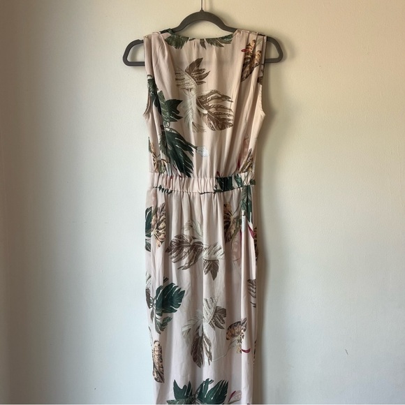 Wildfire Tropical Leaf Print Maxi Dress XS Beige Green Sleeveless Vacation - Picture 8 of 11